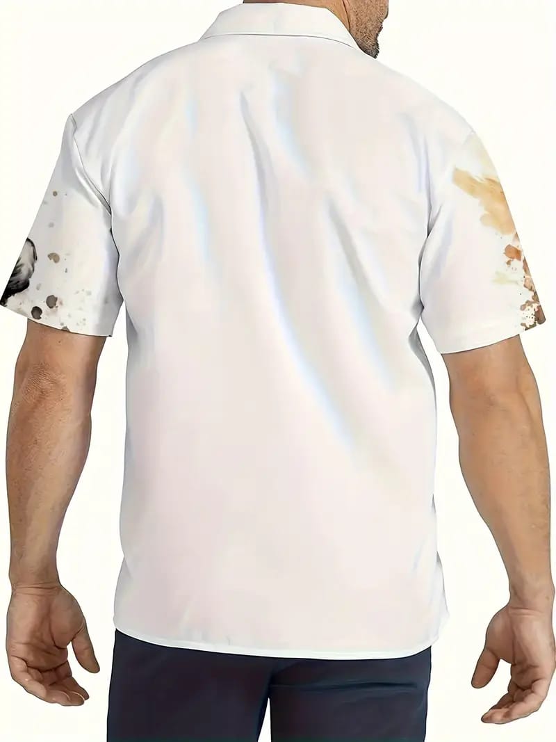 Men's Hand Painted Tiger Watercolor Shirt Unique Artistic Design, Casual Summer Button-Down Half Sleeve with Bold Tiger Print, Stylish and Comfortable Wear