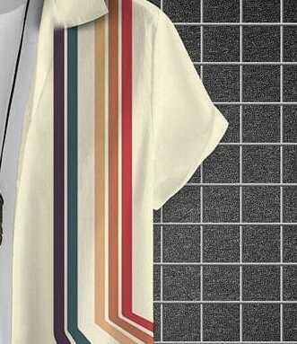 Retro Color Stripe Casual Shirt – Men’s Vintage Inspired Half Sleeve Button Down with Bold Geometric Print for Summer and Street Style