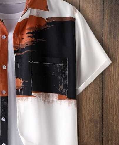 Trendy Brushstroke Print Shirt – Men’s Colorful Half Sleeve Casual Button Up with Abstract Art Design for Summer, Parties and Streetwear