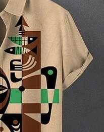 Cultural Tribal Shirt – Men’s African Abstract Print Half Sleeve Button Down with Bold Geometric Shapes for Street Style and Summer Wear