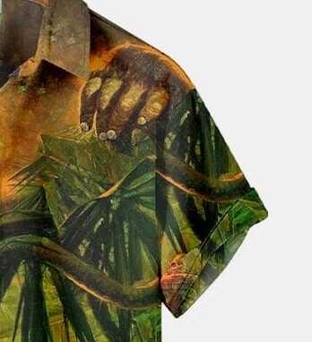 Men’s King Kong Inspired Graphic Shirt – Retro Jungle Adventure Print Half Sleeve Casual Button Up for Summer and Travel