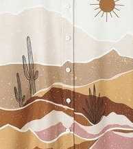 Men’s Nature Inspired Shirt – Desert Cactus and Mountain Landscape Print Half Sleeve Casual Button Down for Vacations and Summer Wear