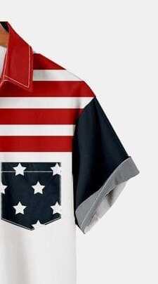 Men’s Stars and Stripes Shirt – American Flag Inspired Casual Half Sleeve Button-Up Fashion Top for Summer and Festive Occasions