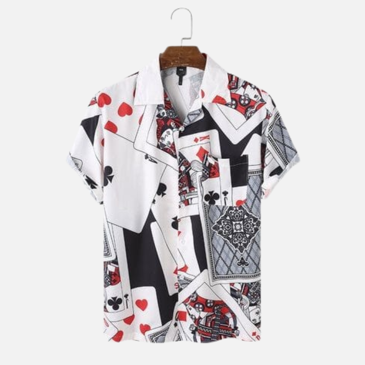 Men's Half Sleeve Hawaiian Shirt with Bold Playing Card Design – Eye-Catching and Comfortable Casual Shirt