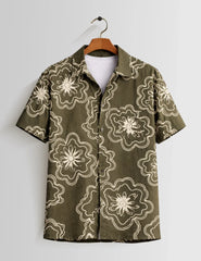 Outline Flower Mens Half Sleeves Shirts - XPST