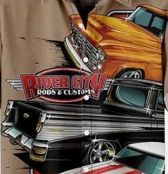 Classic Cars Graphic Shirt – Men’s River City Hot Rods and Custom Cars Print Half Sleeve Casual Button Down for Vintage Car Enthusiasts