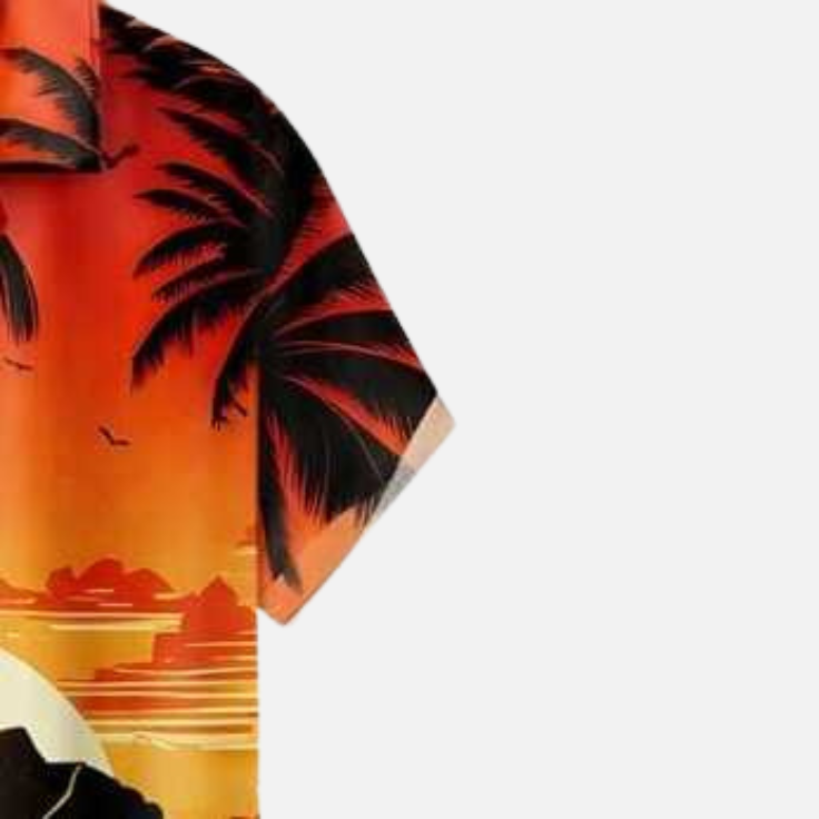 Tropical Sunset Beach Scene Shirt – Hawaiian Style Half Sleeve Button Down with Palm Trees and Ocean Waves Print