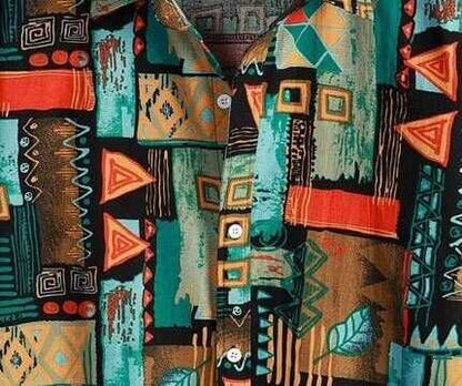 Stylish Tribal Geometric Print Shirt for Men – Vibrant Colorful Half Sleeve Button-Up, Perfect for Beach and Street Style