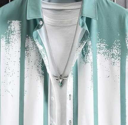 Men’s Modern Layered Look Shirt – Stylish Palm Tree Print Half Sleeve Casual Button Down for Vacations, Parties and Everyday Fashion