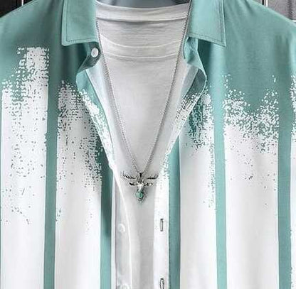 Men’s Modern Layered Look Shirt – Stylish Palm Tree Print Half Sleeve Casual Button Down for Vacations, Parties and Everyday Fashion