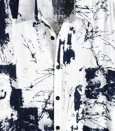 Men’s Monochrome Abstract Art Shirt – Black and White Graphic Print Half Sleeve Casual Button Down for Street Style and Vacations