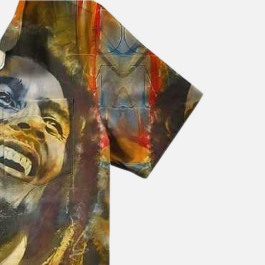 Iconic Bob Marley Graphic Print Shirt – Vintage Reggae Inspired Half Sleeve Button Down Casual Top for Summer Outfits