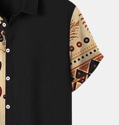African Tribal Graphic Shirt – Men’s Bold Face Print Half Sleeve Casual Button Down with Unique Pattern for Summer Wear