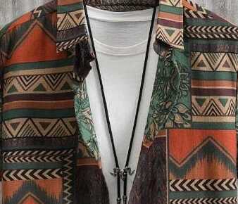 Unique Men’s Tribal Geometric Print Shirt – Casual Half Sleeve Button-Up with Vibrant Patterns and Earthy Colors