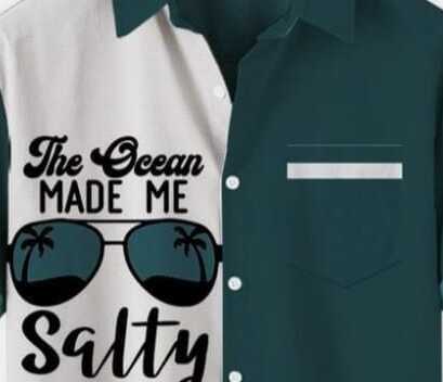 Men’s Ocean Inspired Shirt – Funny Vacation Quote The Ocean Made Me Salty Print Half Sleeve Button Down for Casual Wear