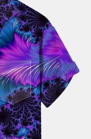 Abstract Psychedelic Shirt – Men’s Retro Colorful Fractal Print Half Sleeve Casual Button Up for Vacations and Street Fashion