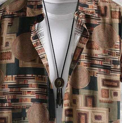 Unique Geometric Design Men’s Shirt – Vintage Casual Summer Button-Down with Half Sleeves Comfortable Fit and Trendy Retro-Inspired Pattern