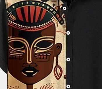 African Tribal Graphic Shirt – Men’s Bold Face Print Half Sleeve Casual Button Down with Unique Pattern for Summer Wear