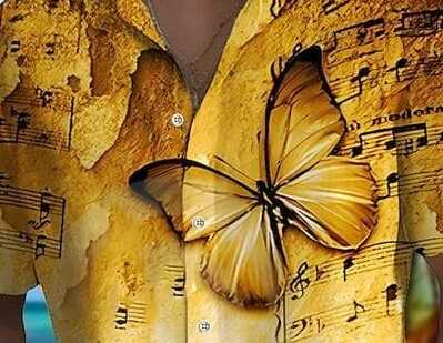 Butterfly and Musical Notes Print Shirt – Men’s Artistic Graphic Button Down Half Sleeve Casual Summer Hawaiian Style