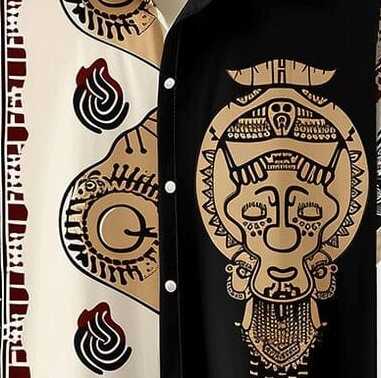 Men’s Cultural Print Shirt – Retro Tribal Art Inspired Half Sleeve Casual Button Down with Unique Ethnic Design for Summer Outfits