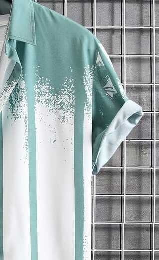 Men’s Modern Layered Look Shirt – Stylish Palm Tree Print Half Sleeve Casual Button Down for Vacations, Parties and Everyday Fashion