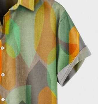 Stylish Geometric Print Shirt – Men’s Abstract Shapes and Circles Design Half Sleeve Casual Button Down for Summer Street Style