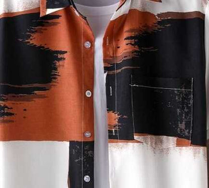 Trendy Brushstroke Print Shirt – Men’s Colorful Half Sleeve Casual Button Up with Abstract Art Design for Summer, Parties and Streetwear