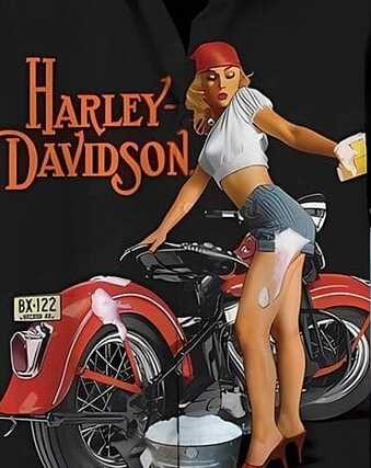 Harley Davidson Retro Shirt – Men’s Pin Up Girl and Classic Motorcycle Print Half Sleeve Casual Button Down for Motorcycle Lovers