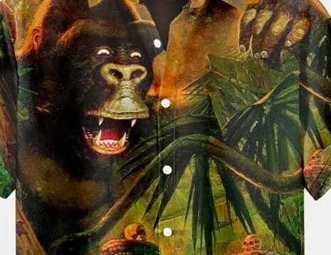Men’s King Kong Inspired Graphic Shirt – Retro Jungle Adventure Print Half Sleeve Casual Button Up for Summer and Travel