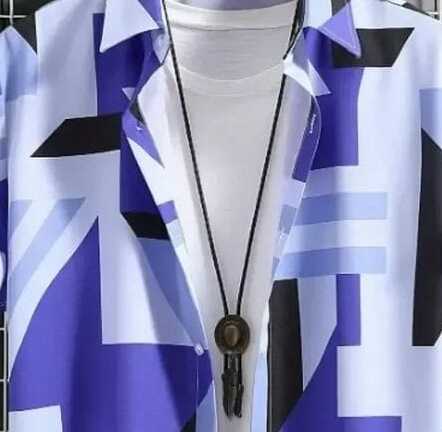 Men’s Modern Art Geometric Print Shirt – Unique Blue, White and Black Pattern Casual Half Sleeve Summer Fashion Top
