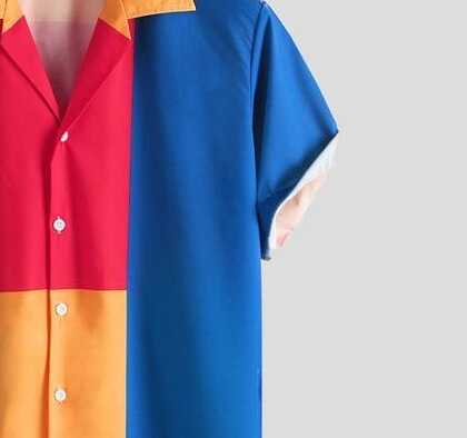 Men’s Bold Color Block Shirt – Vibrant Geometric Print Casual Half Sleeve Button Down for Street Style and Summer Fashion