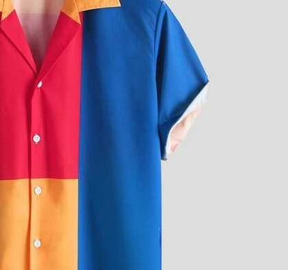 Men’s Bold Color Block Shirt – Vibrant Geometric Print Casual Half Sleeve Button Down for Street Style and Summer Fashion