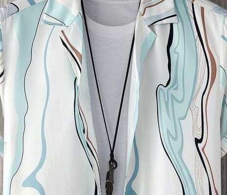 Trendy Men’s Artistic Wavy Line Design Shirt – Modern Casual Half Sleeve Button-Down for Summer and Beachwear