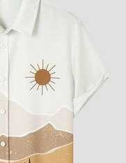 Men’s Nature Inspired Shirt – Desert Cactus and Mountain Landscape Print Half Sleeve Casual Button Down for Vacations and Summer Wear