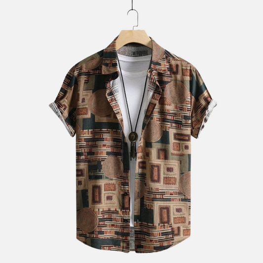 Unique Geometric Design Men’s Shirt – Vintage Casual Summer Button-Down with Half Sleeves Comfortable Fit and Trendy Retro-Inspired Pattern