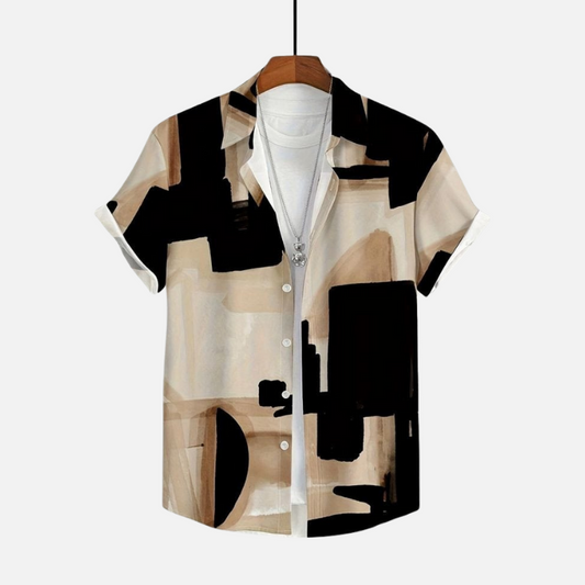 Stylish Artistic Abstract Print Shirt for Men – Lightweight Casual Half Sleeve Button-Up Perfect for Summer and Everyday Wea