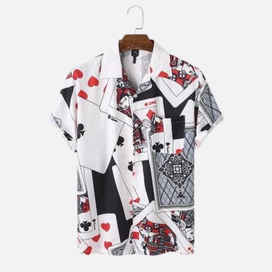 Men's Half Sleeve Hawaiian Shirt with Bold Playing Card Design – Eye-Catching and Comfortable Casual Shirt
