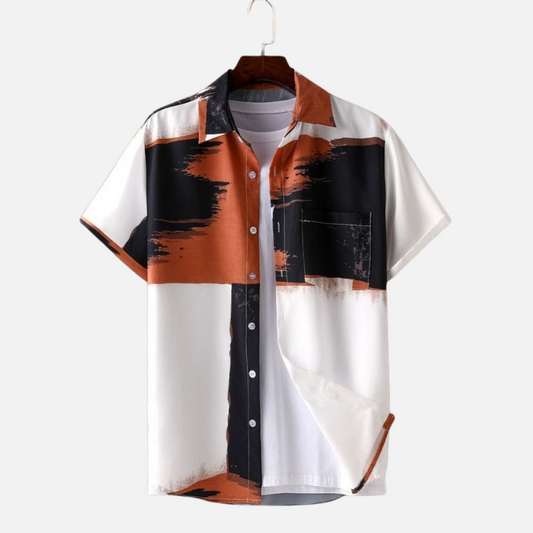 Trendy Brushstroke Print Shirt – Men’s Colorful Half Sleeve Casual Button Up with Abstract Art Design for Summer, Parties and Streetwear