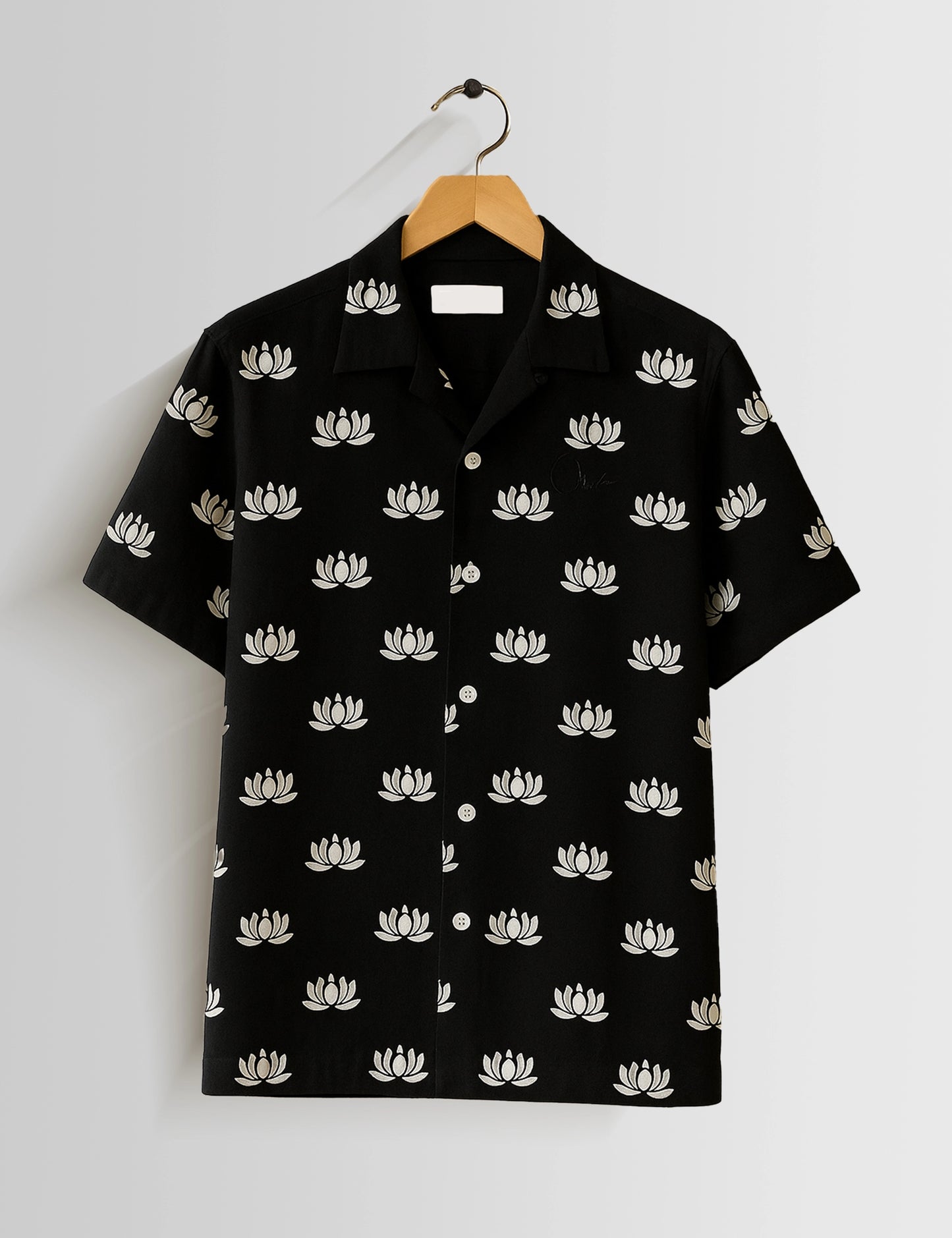 Black Small Lotus Printed Mens Half Sleeves Shirts - XPST