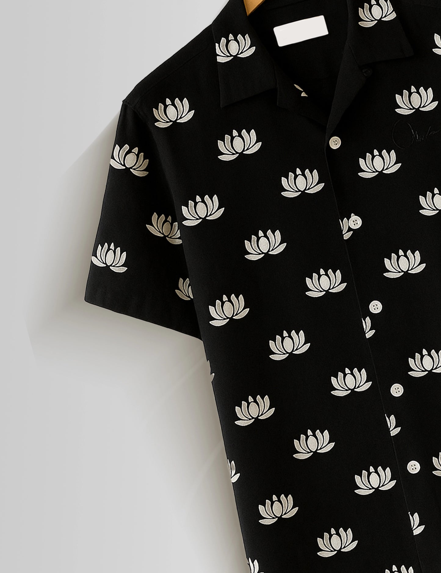 Black Small Lotus Printed Mens Half Sleeves Shirts - XPST