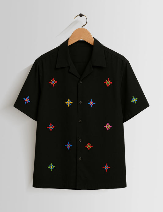 Black Stars Printed Mens Half Sleeves Shirts - XPST