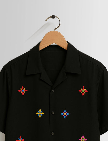 Black Stars Printed Mens Half Sleeves Shirts - XPST