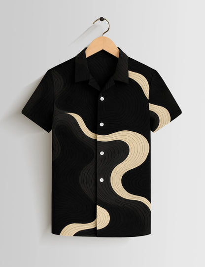 Black Wavy Printed Mens Half Sleeves Shirts - XPST