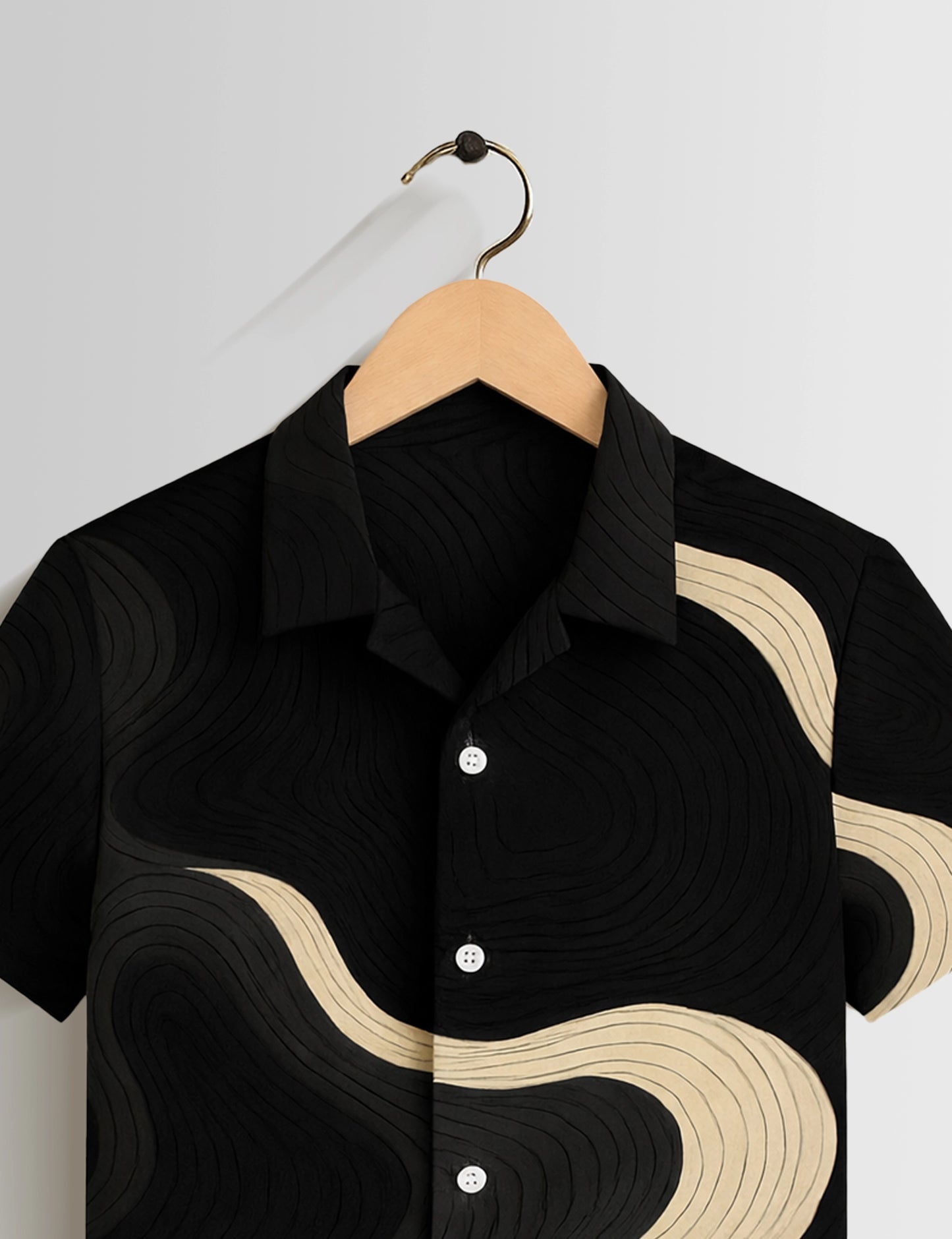 Black Wavy Printed Mens Half Sleeves Shirts - XPST
