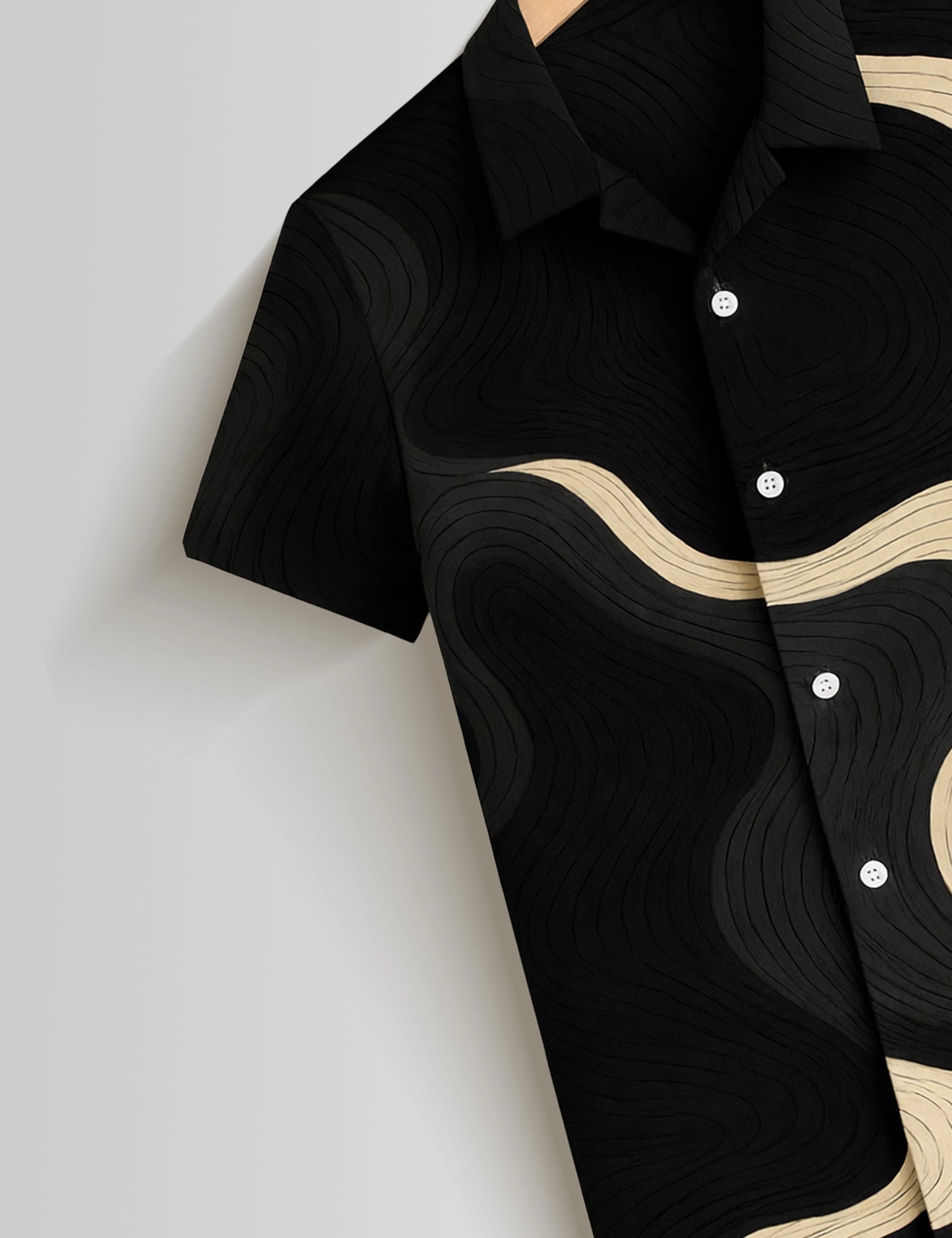 Black Wavy Printed Mens Half Sleeves Shirts - XPST