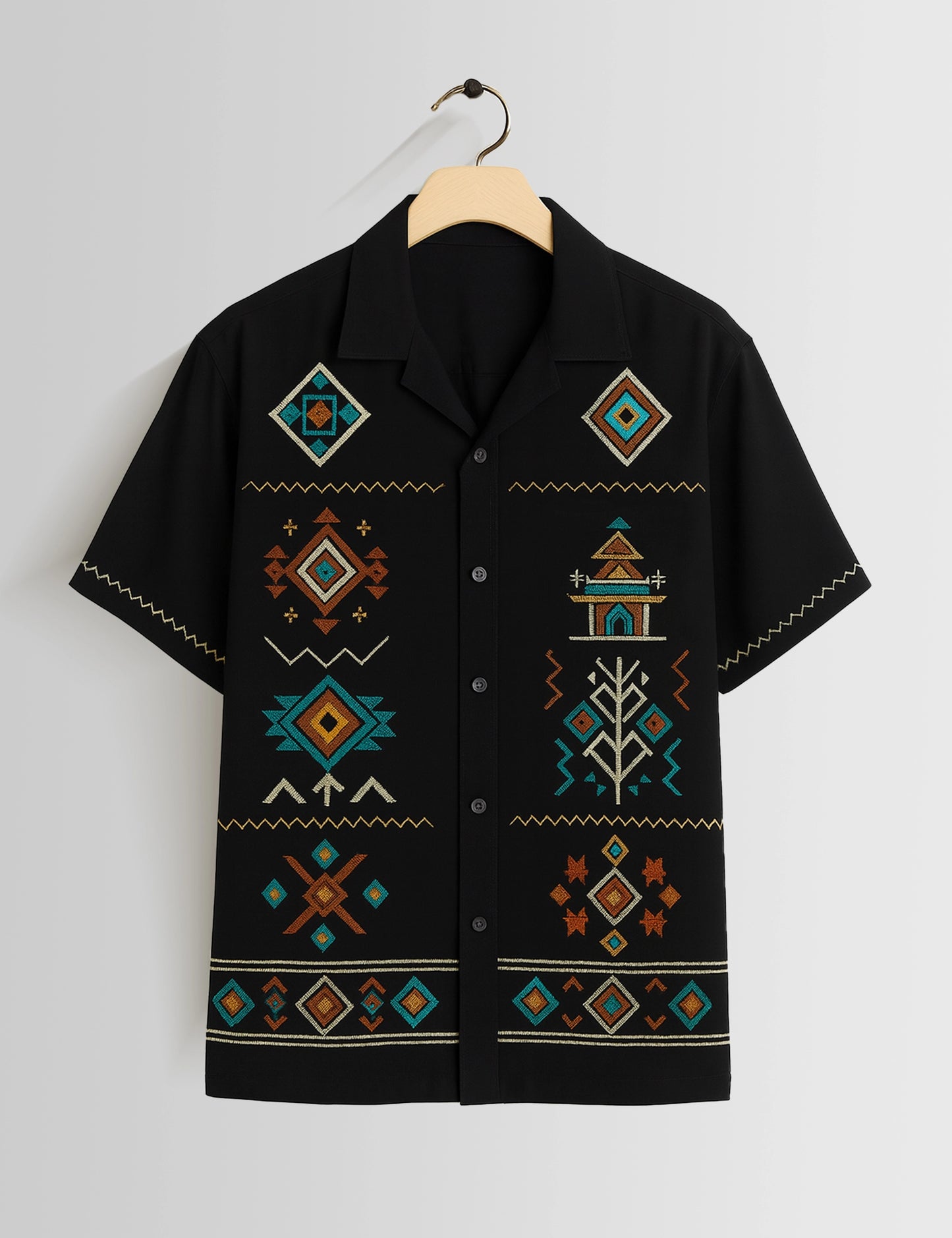 Black Square Pattern Printed Mens Half Sleeves Shirts - XPST