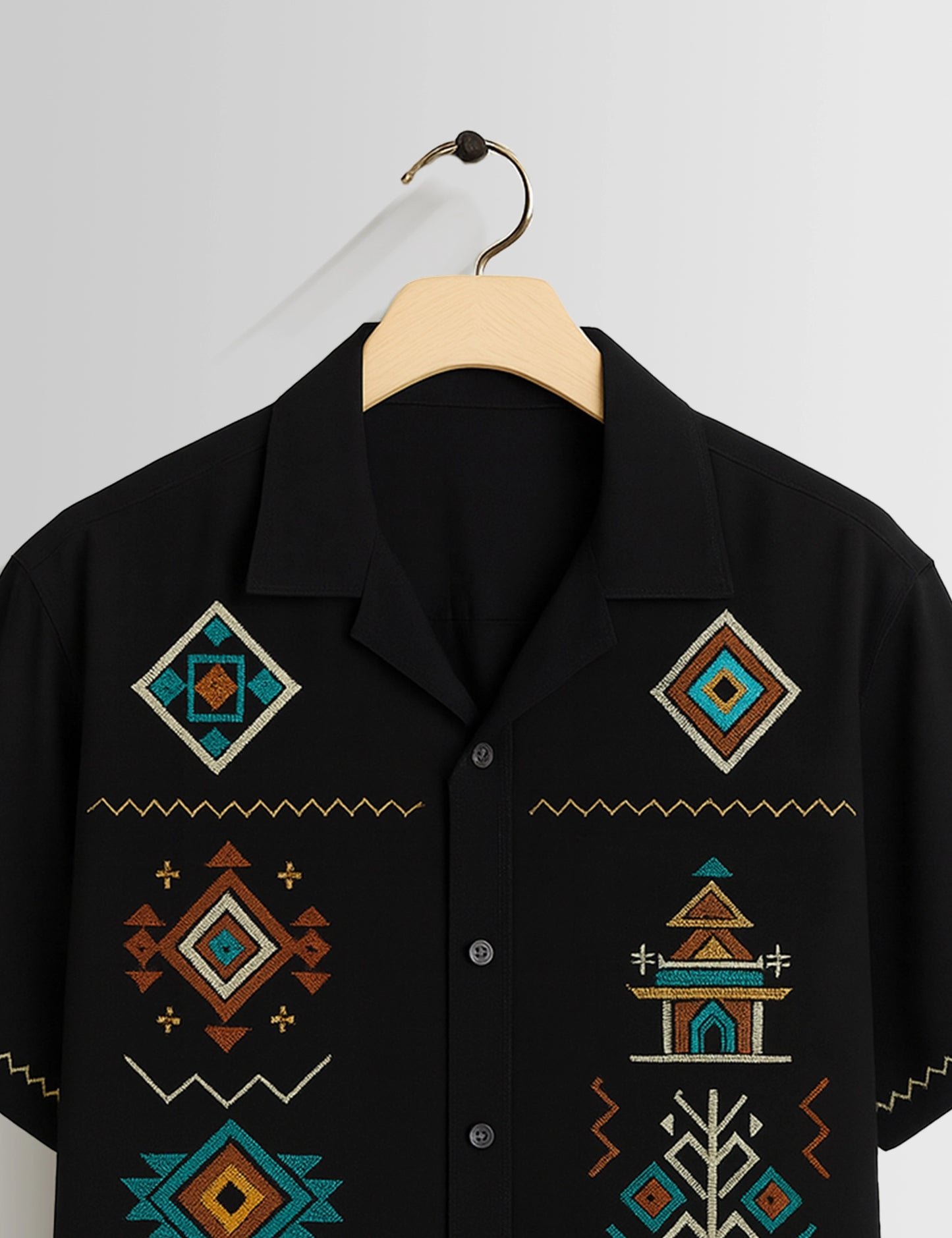 Black Square Pattern Printed Mens Half Sleeves Shirts - XPST