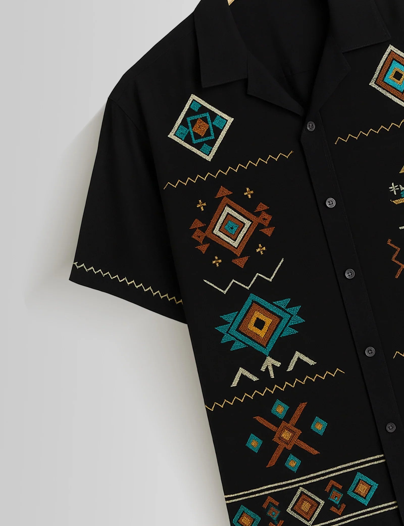Black Square Pattern Printed Mens Half Sleeves Shirts - XPST