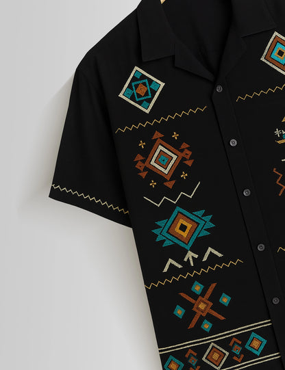 Black Square Pattern Printed Mens Half Sleeves Shirts - XPST