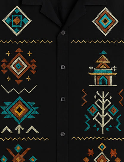 Black Square Pattern Printed Mens Half Sleeves Shirts - XPST